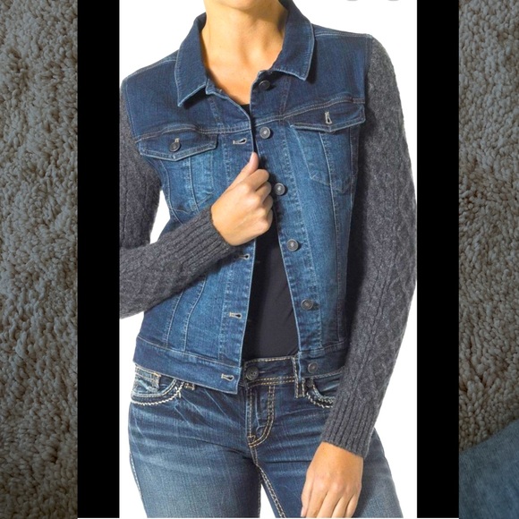 Silver Jeans Co Denim Jean Jacket Knitted Sweater - Picture 1 of 6
